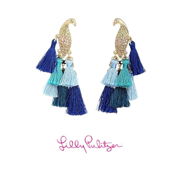 Lilly Pulitzer Jewelry - Lilly Pulitzer Nom De Plume Peacock Gold Metallic Earrings NEW with Dust Bag